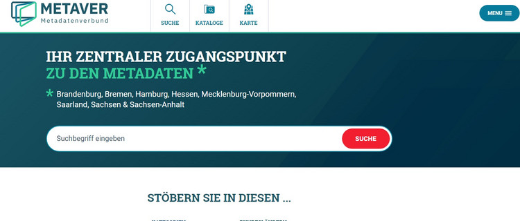 Screenshot Startseite Metadaten-Katalog